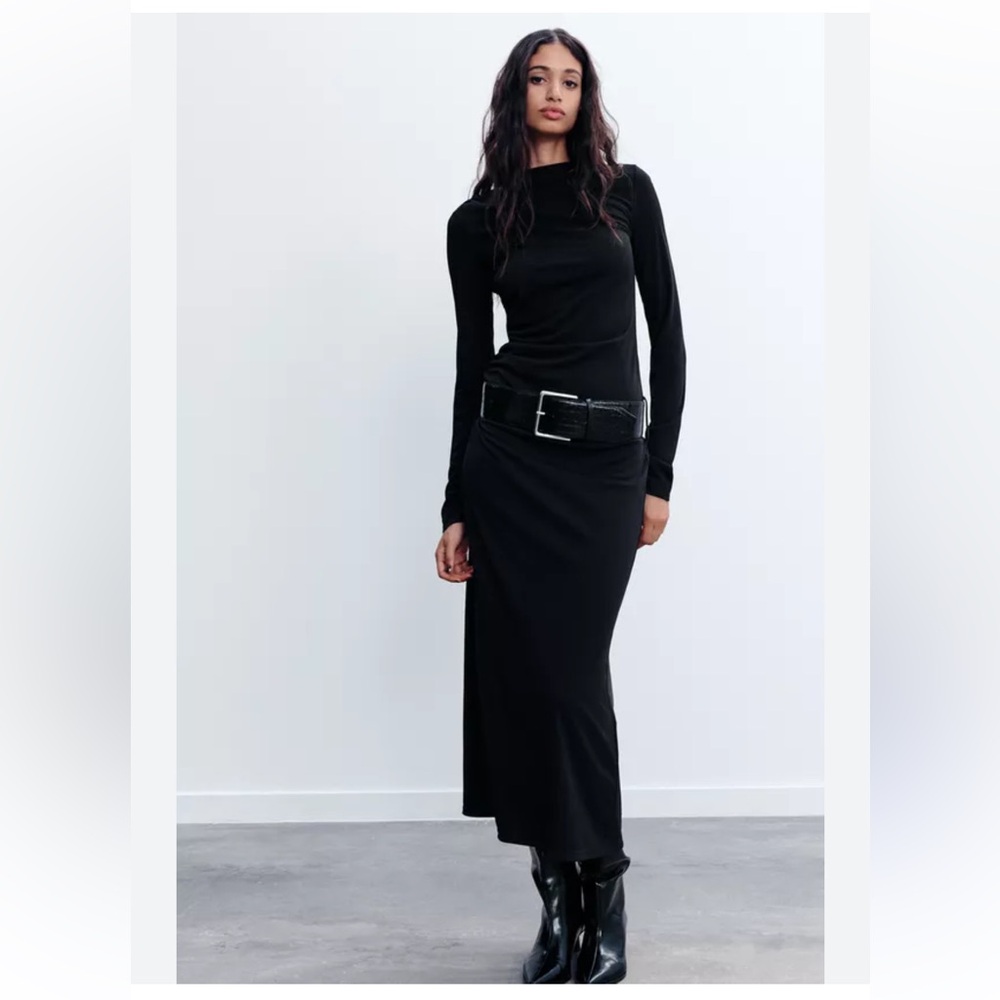 Zara Black Long Sleeve Maxi Dress